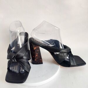 New Deltan Mules Size 10 Block Heel Puff Knot Square Toe Dressy Leather Sole